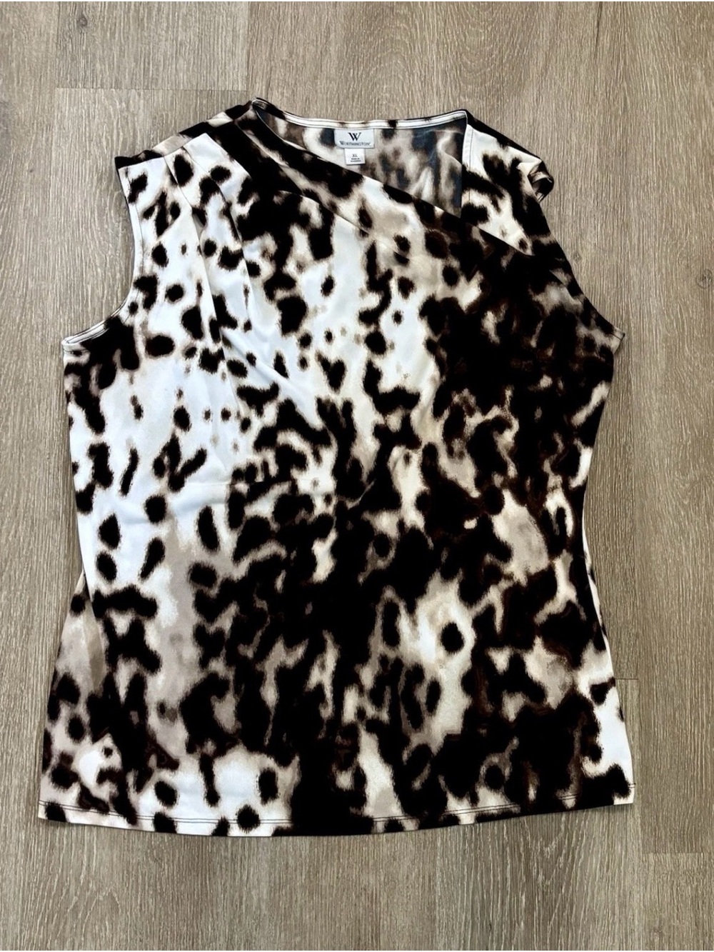 Worthington Black, White & Brown Animal Print Sleeveless Tank